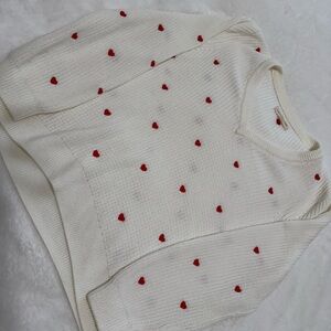 Lucky Brand Cream and Red Heart Crew Neck Sweater